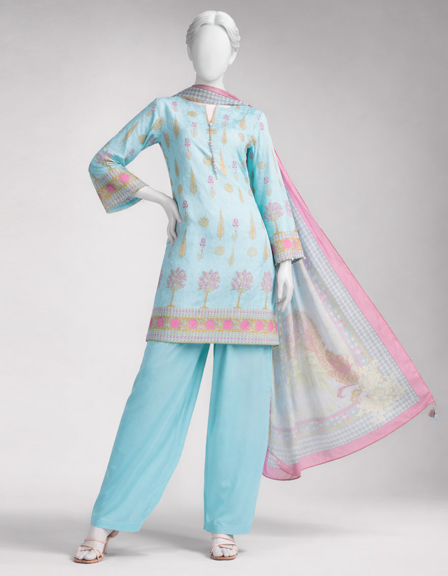 Sky Blue Jacquard Digital Printed Unstitched 3Pc