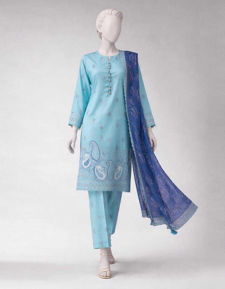 MULTICOLOR LAWN PASTE PRINTED UNSTITCHED 3PC