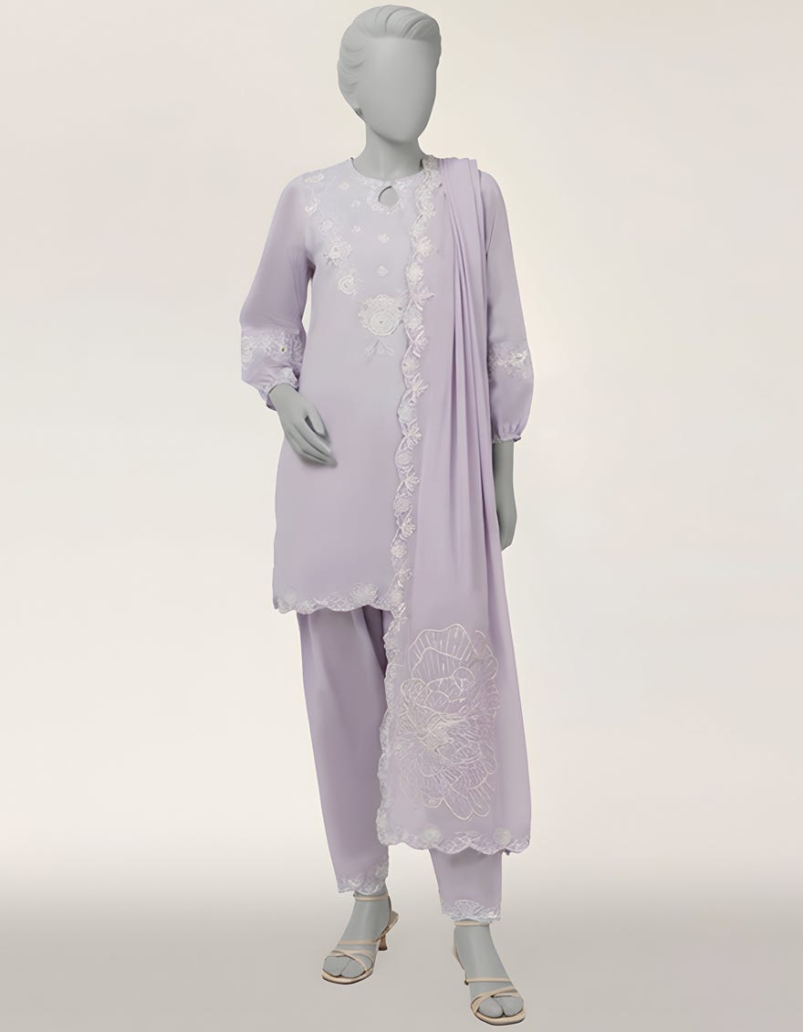 LILAC DOBBY EMBROIDERED STITCHED 3PC