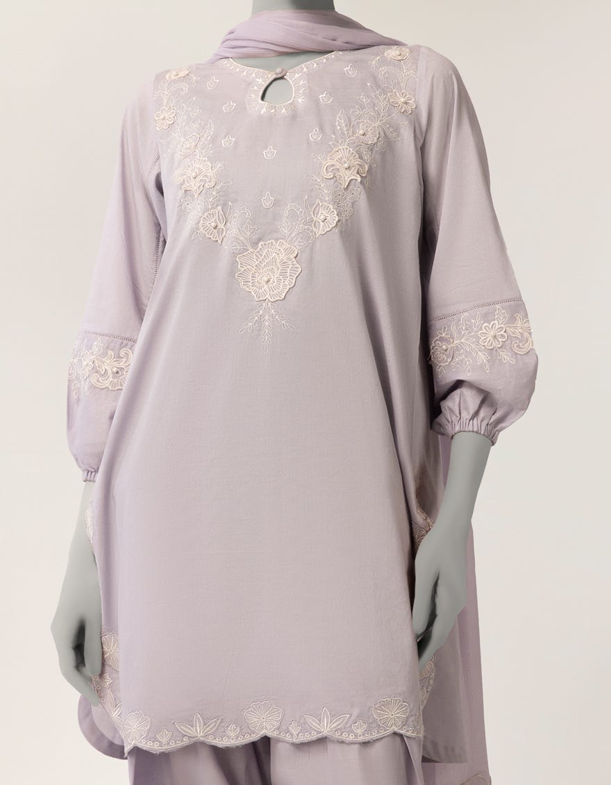 LILAC DOBBY EMBROIDERED STITCHED 3PC