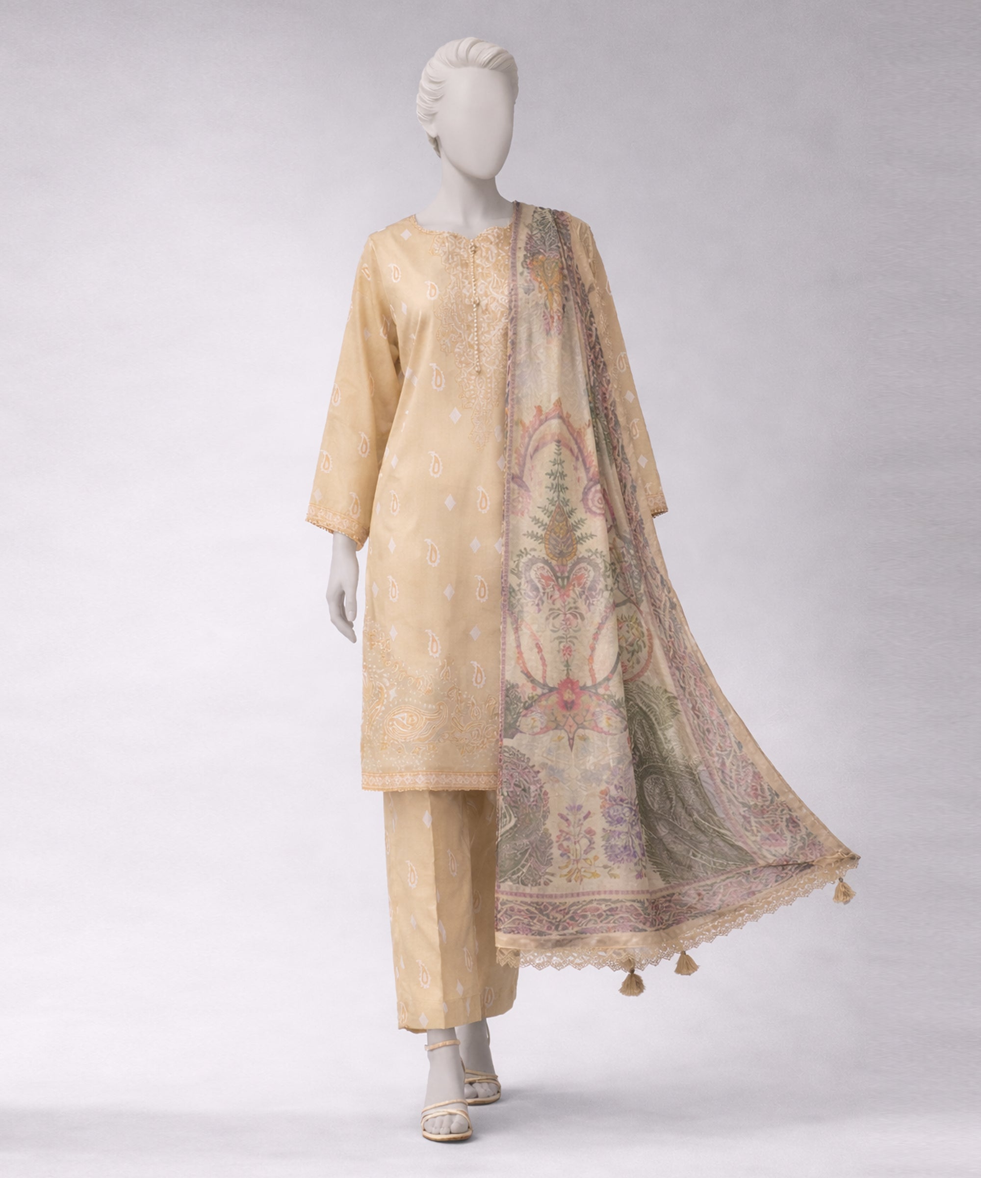MULTICOLOR LAWN PASTE PRINTED UNSTITCHED 3PC