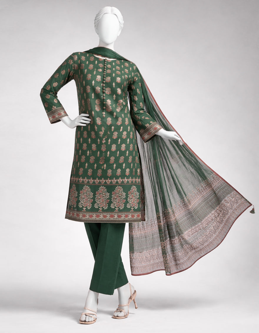 GREEN LAWN GLITTER & PASTE PRINTED UNSTITCHED 3PC