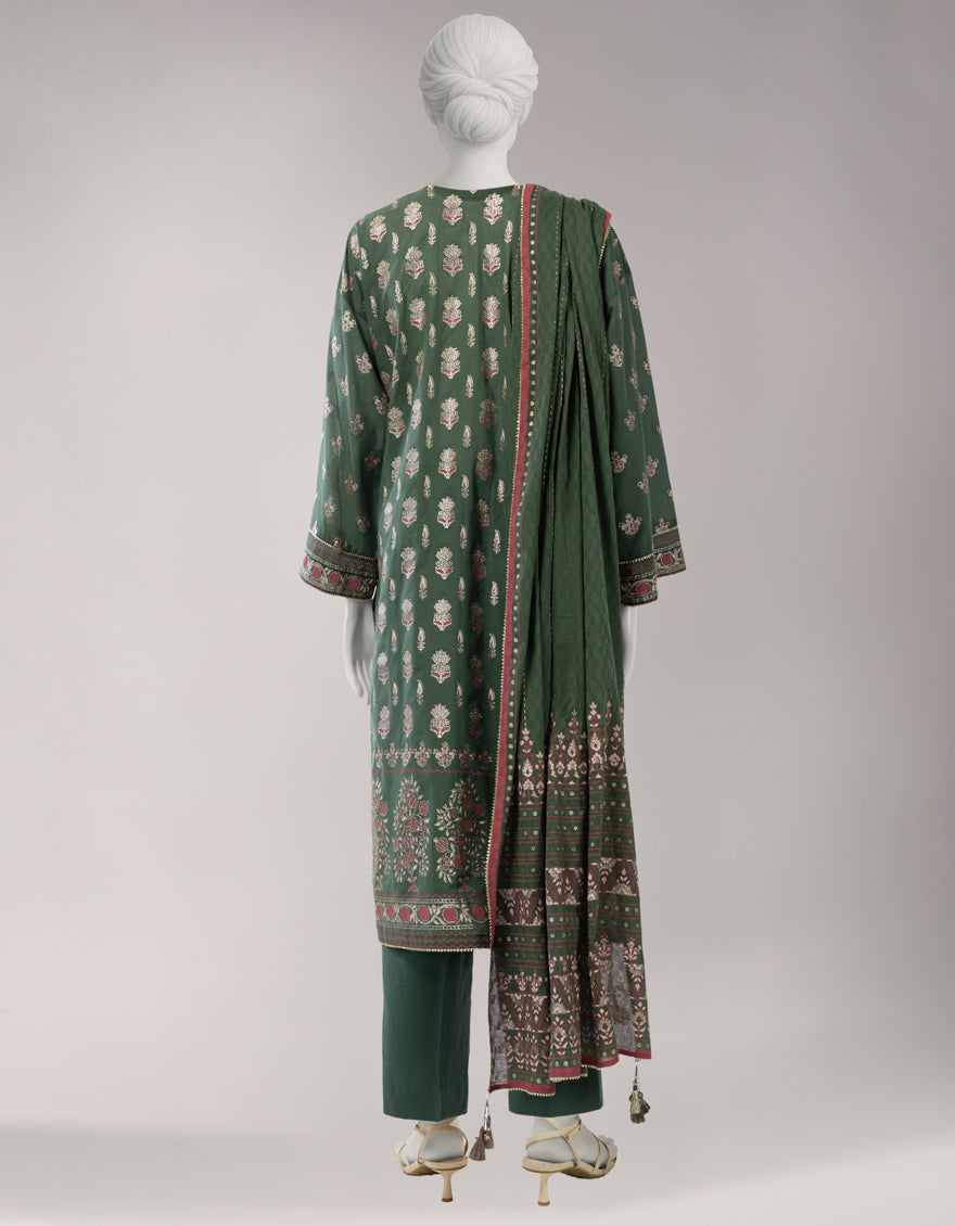 GREEN LAWN GLITTER & PASTE PRINTED UNSTITCHED 3PC