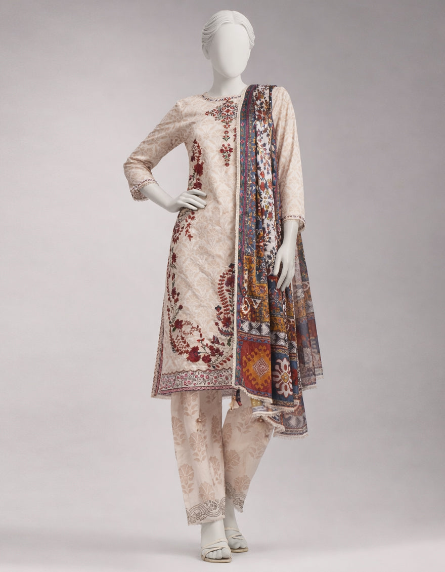 MULTICOLOR LAWN EMBROIDERED UNSTITCHED 3PC