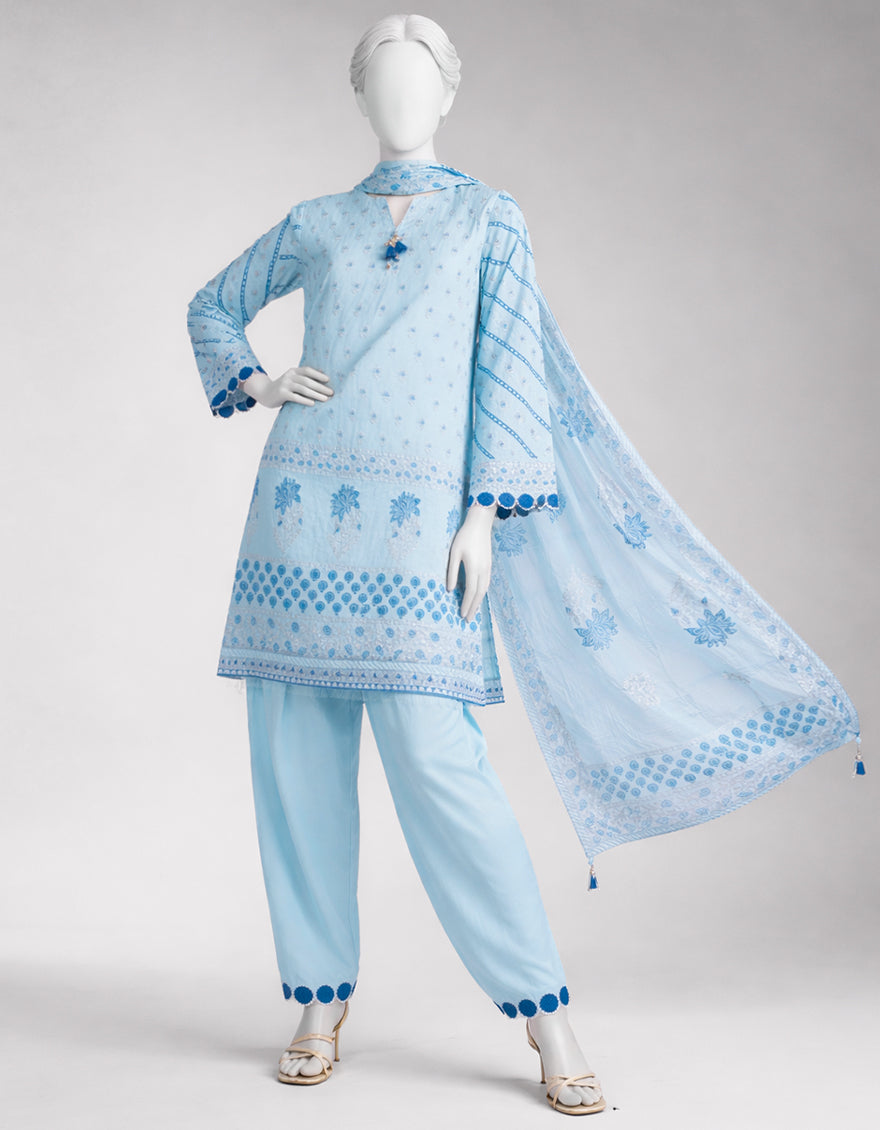 BLUE LAWN EMBROIDERED UNSTITCHED 3PC