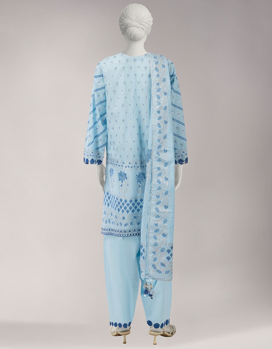 BLUE LAWN EMBROIDERED UNSTITCHED 3PC