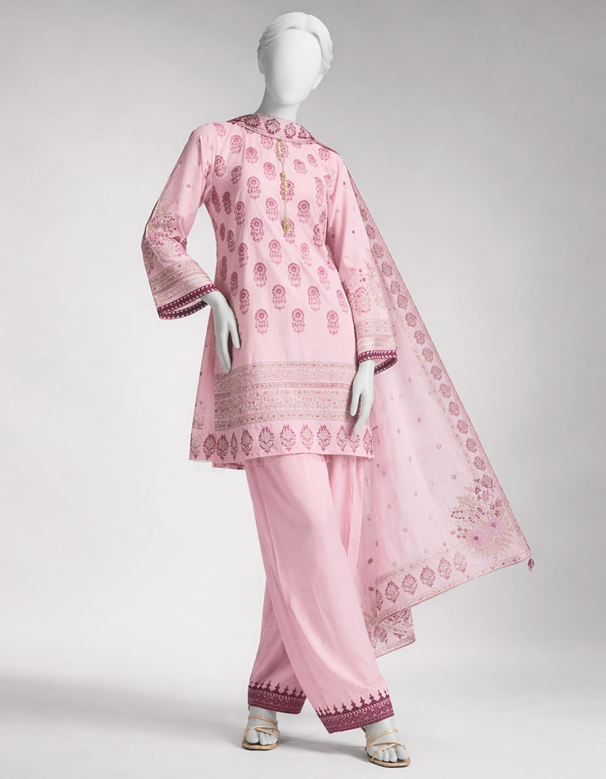 PINK LAWN EMBROIDERED UNSTITCHED 3PC