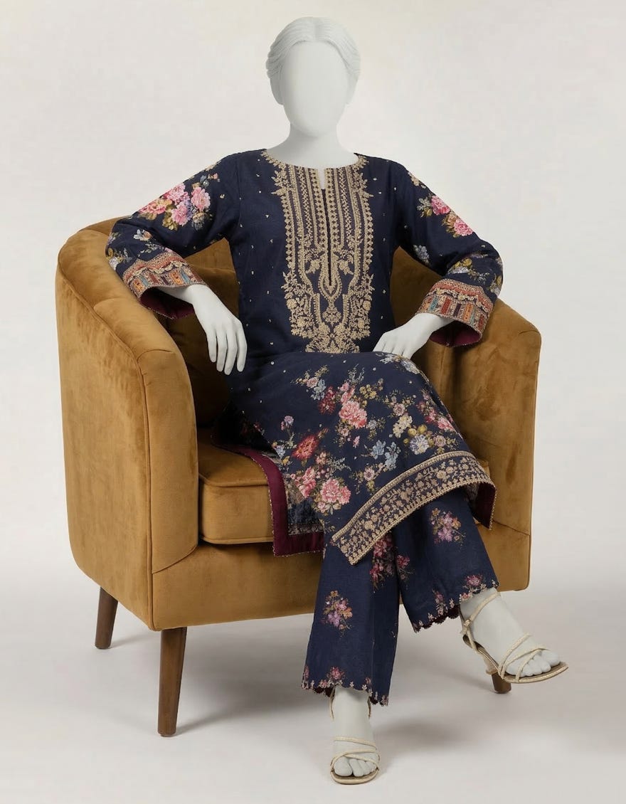 BLUE RAW SILK EMBROIDERED CO-ORD SET