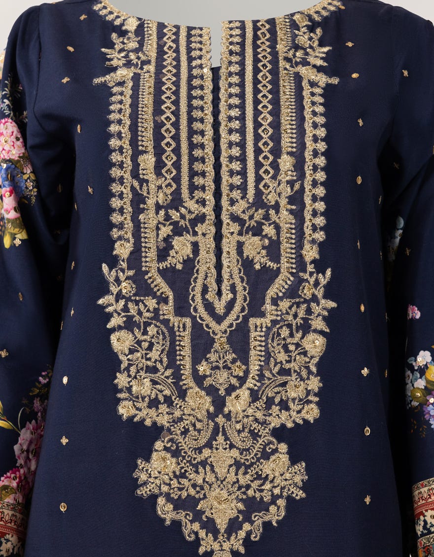 BLUE RAW SILK EMBROIDERED CO-ORD SET