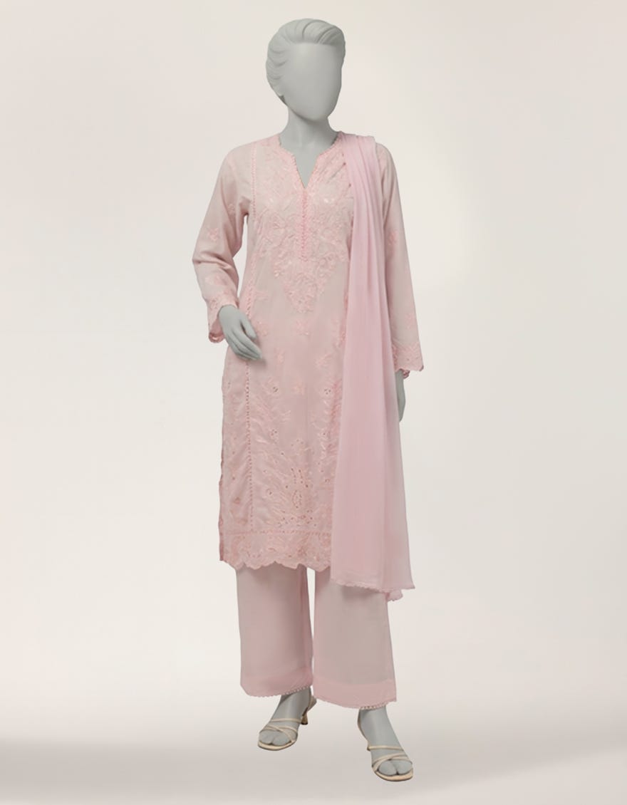 PINK LAWN SCHIFFLI STITCHED 3PC