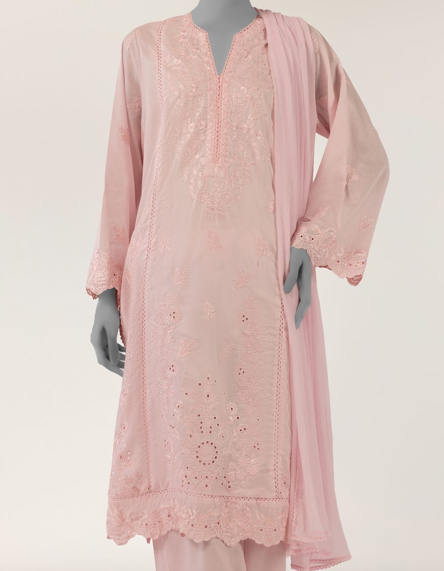 PINK LAWN SCHIFFLI STITCHED 3PC