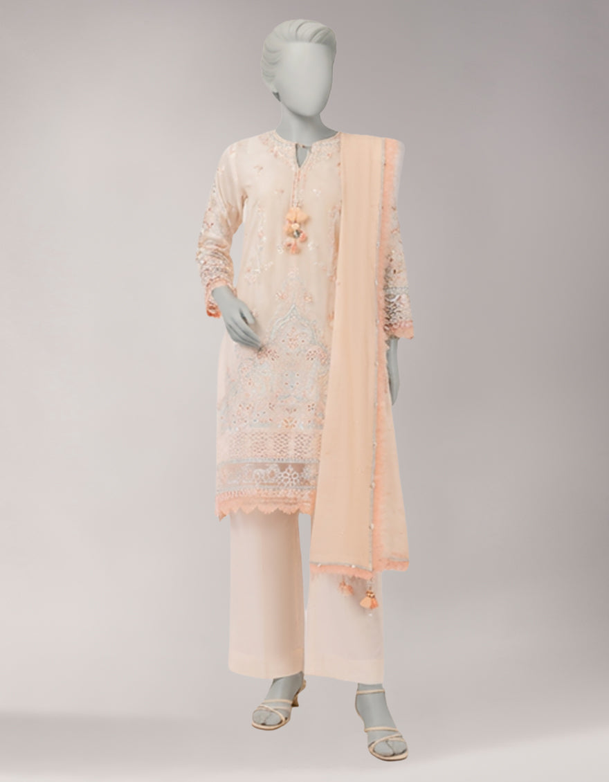 PEACH LAWN SCHIFFLI UNSTITCHED 3PC