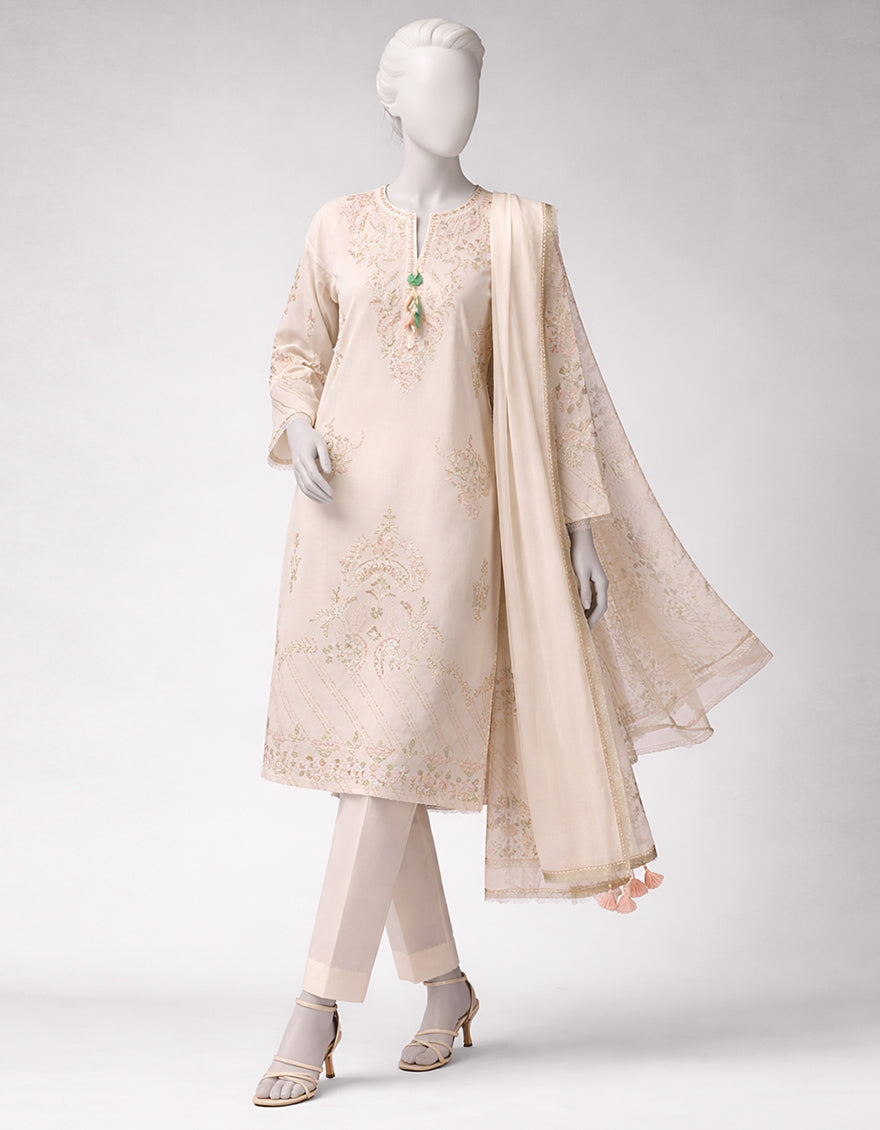 OFF WHITE LAWN SCHIFFLI UNSTITCHED 3PC