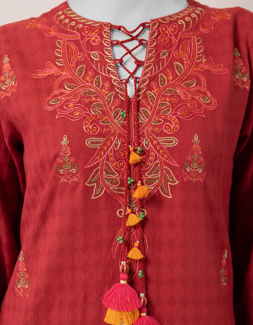 MAROON EMBROIDERED JACQUARD UNSTITCHED 3PC