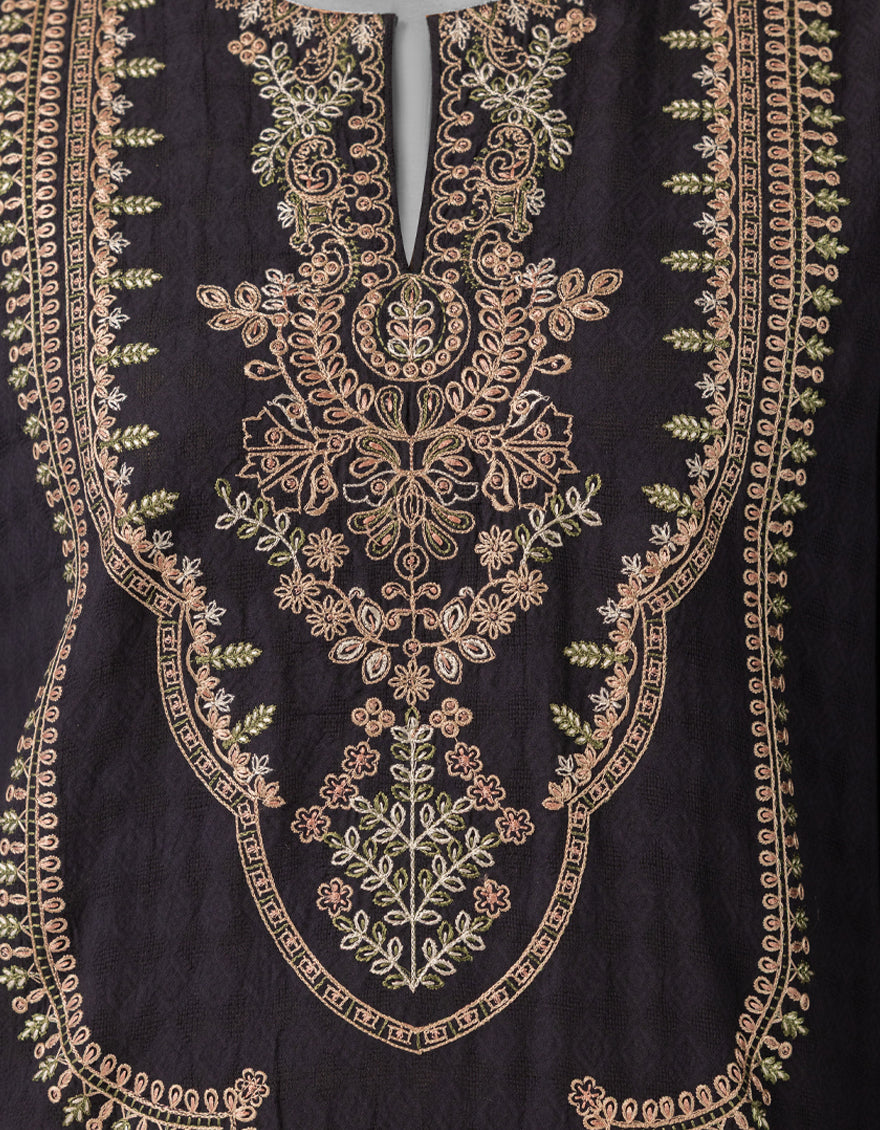 BLACK EMBROIDERED JACQUARD UNSTITCHED 3PC