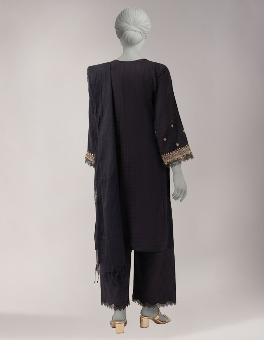BLACK EMBROIDERED JACQUARD UNSTITCHED 3PC