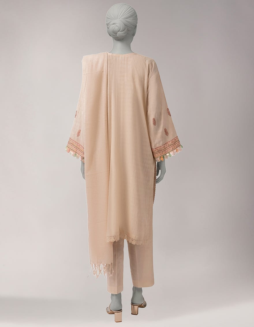 BEIGE DOBBY EMBROIDERED UNSTITCHED 3 PIECE