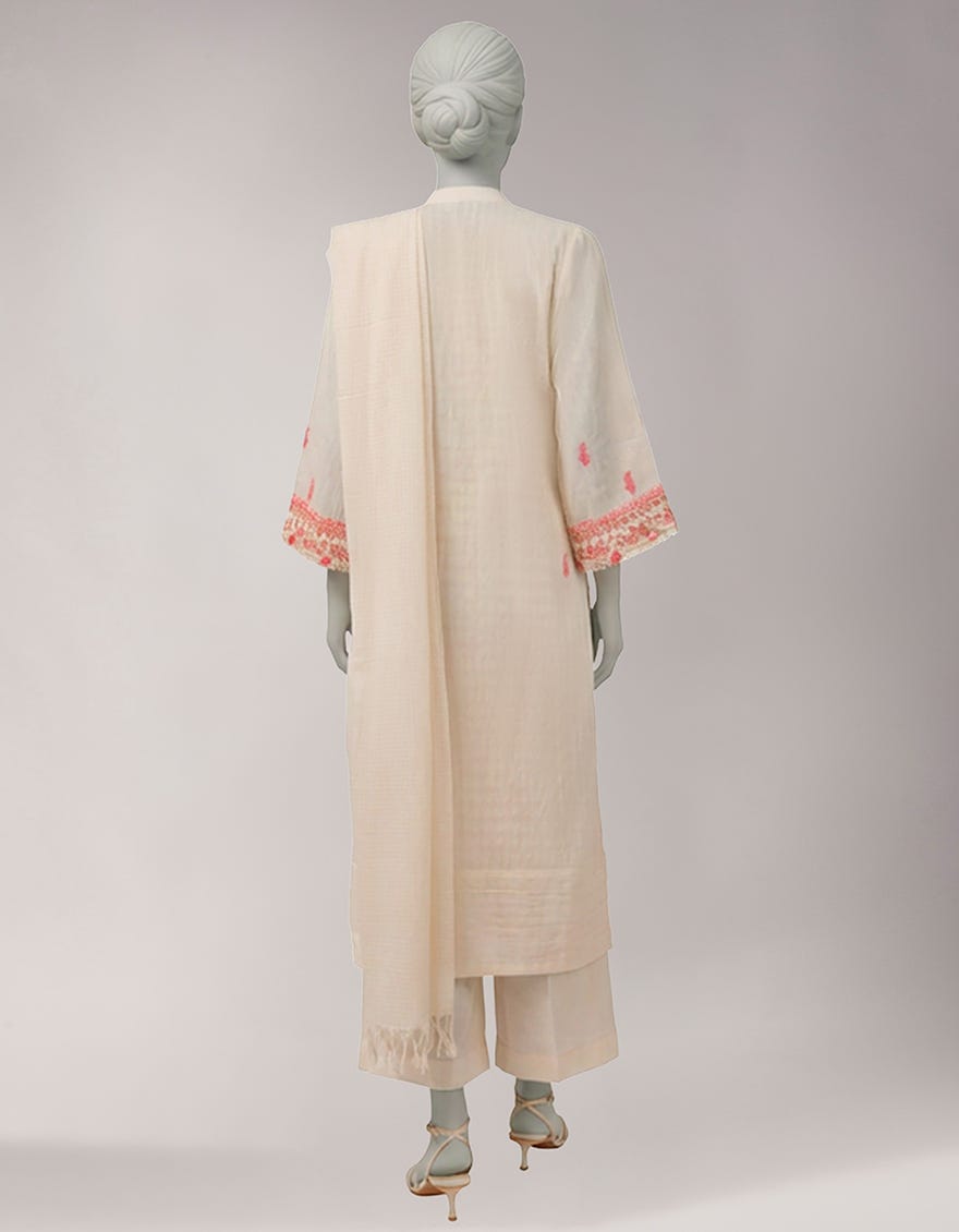 WHITE DOBBY EMBROIDERED UNSTITCHED 3PC