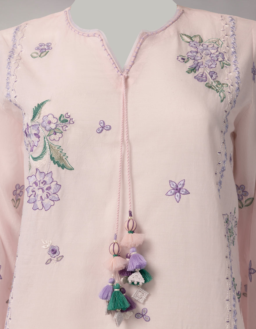 PINK LAWN SCHIFFLI UNSTITCHED 3PC