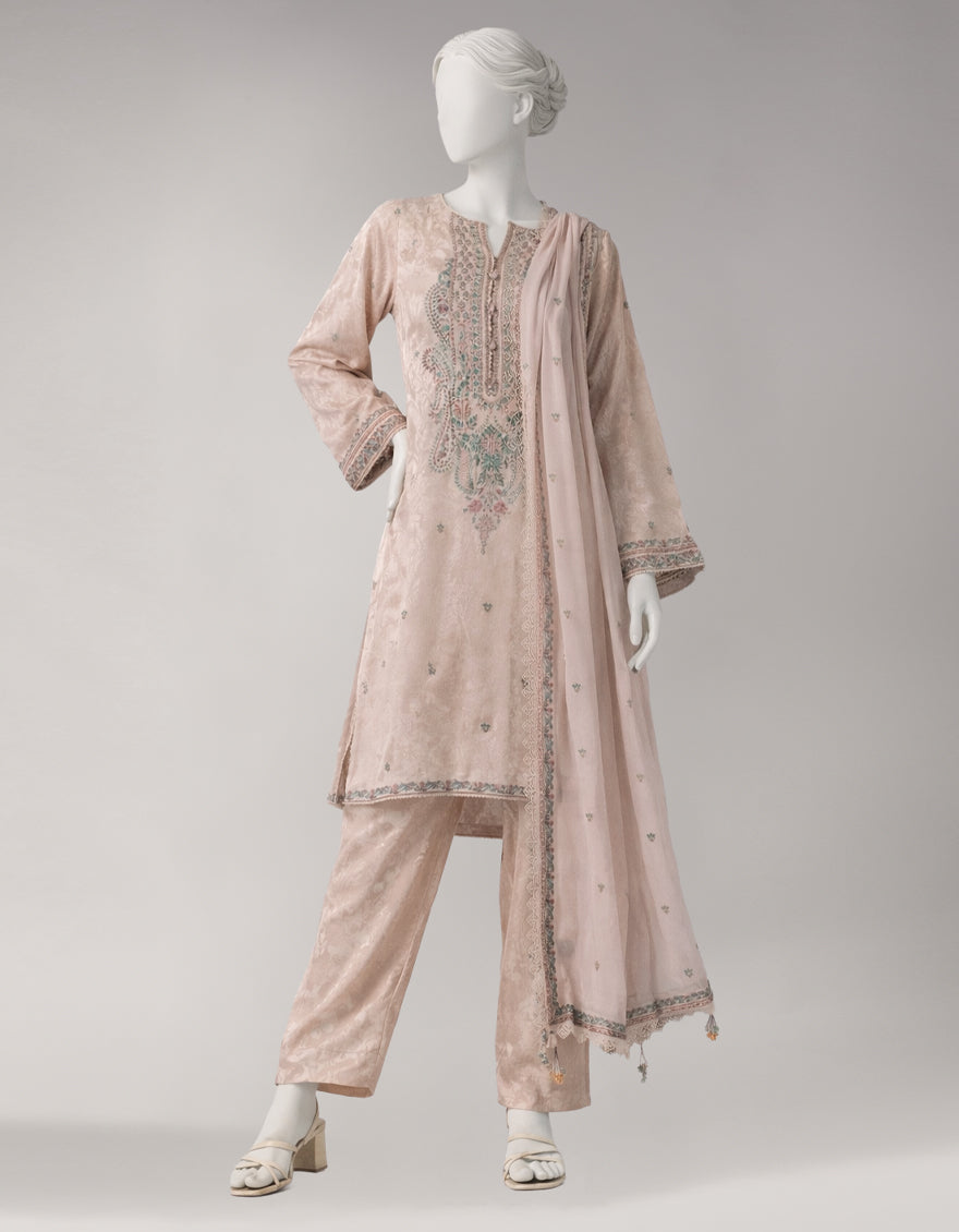 PINK JACQUARD EMBROIDERED UNSTITCHED 3PC