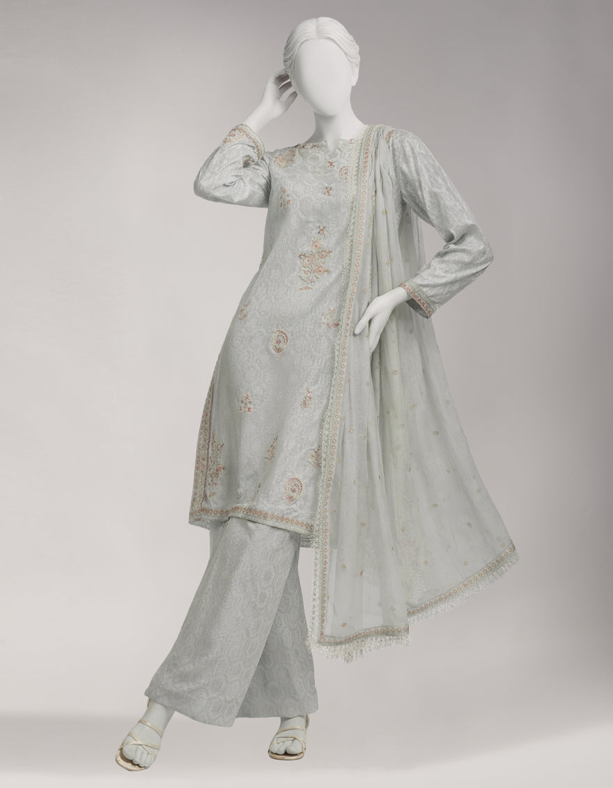 GREY JACQUARD EMBROIDERED UNSTITCHED 3PC