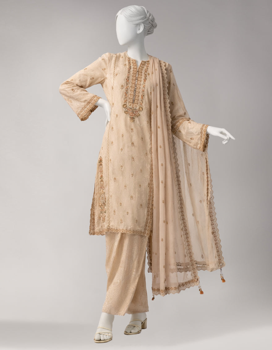 BEIGE JACQUARD EMBROIDERED UNSTITCHED 3PC