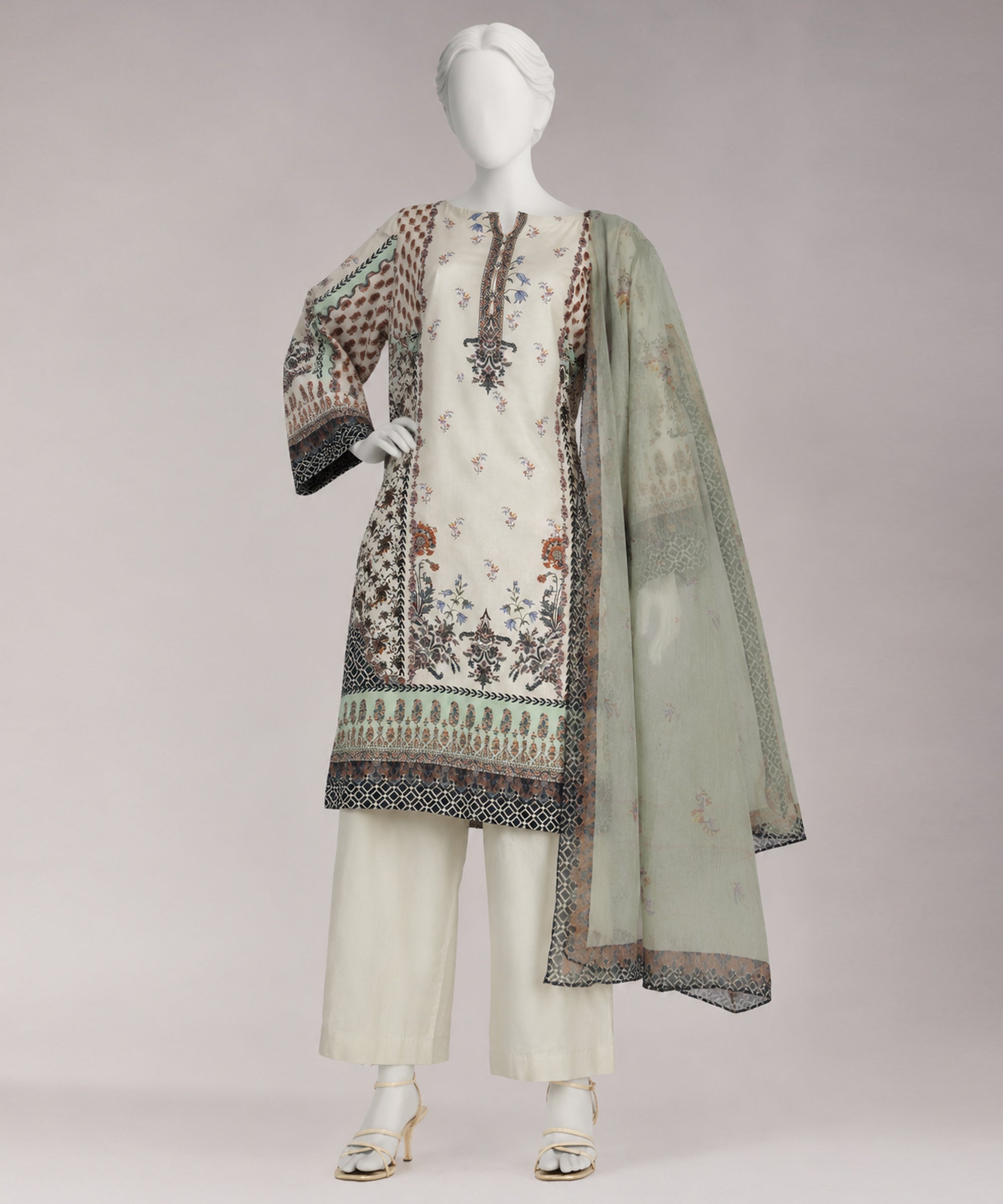 Off White Lawn Digital Printed Unstitched 3Pc