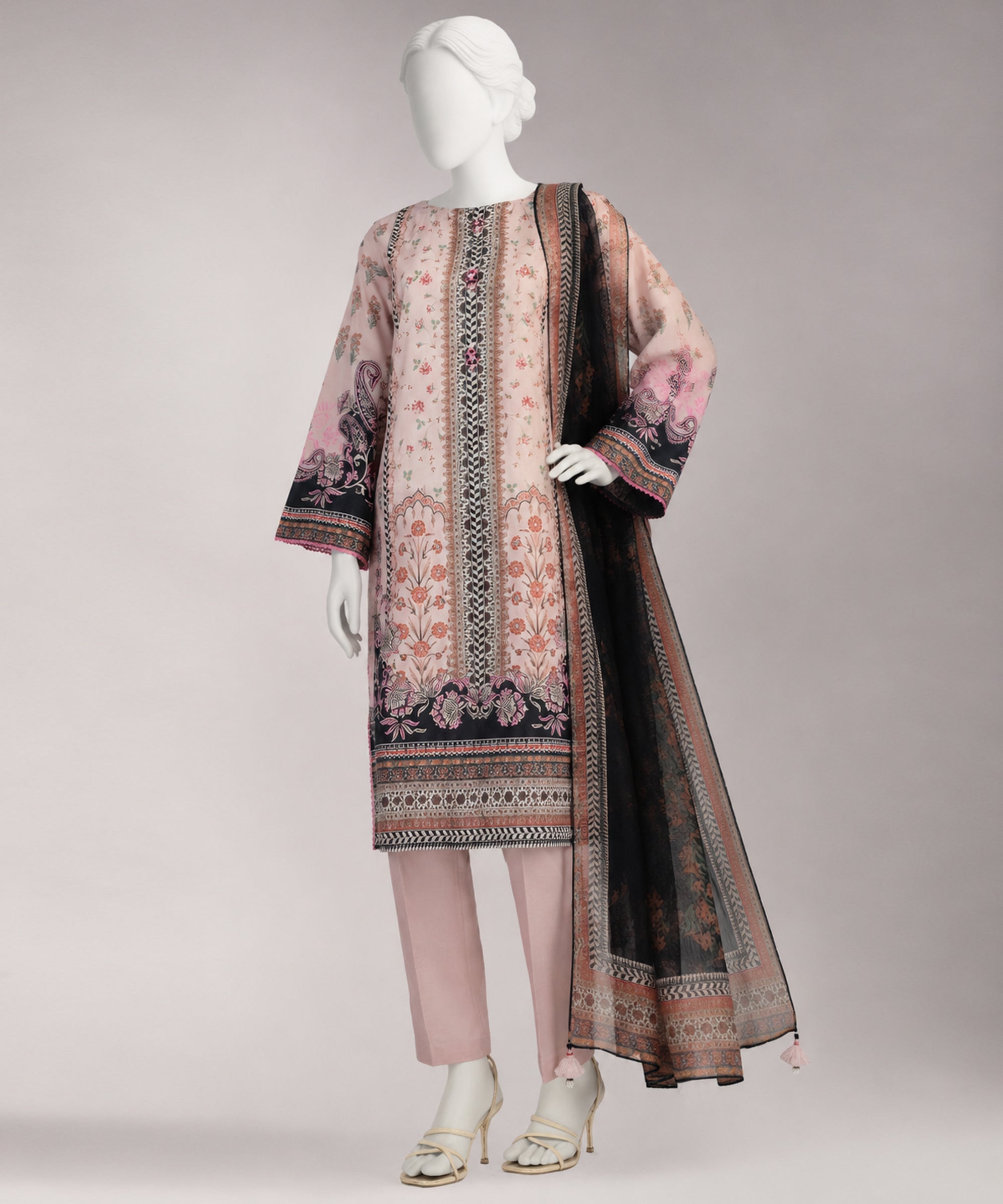 Tea Pink Lawn Digital Printed Unstitched 3Pc
