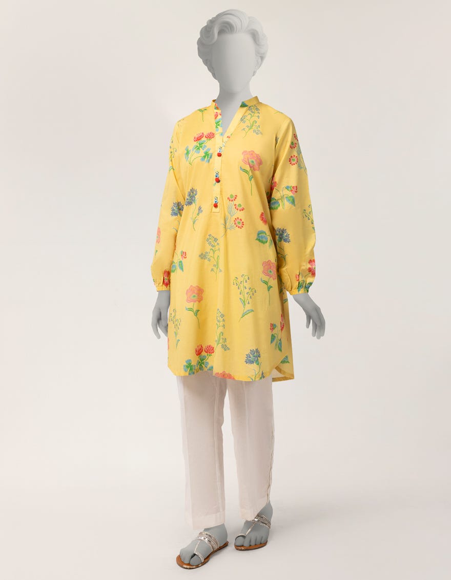 YELLOW LAWN PRINTED KURTA