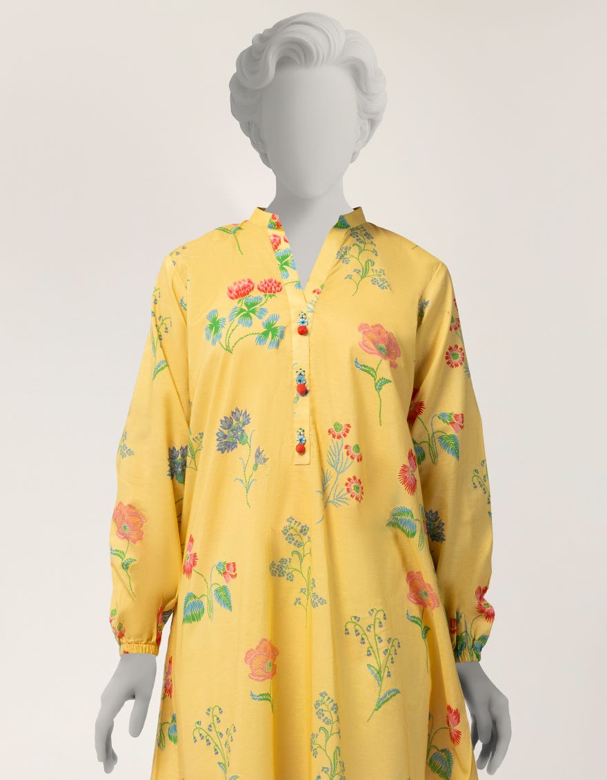 YELLOW LAWN PRINTED KURTA