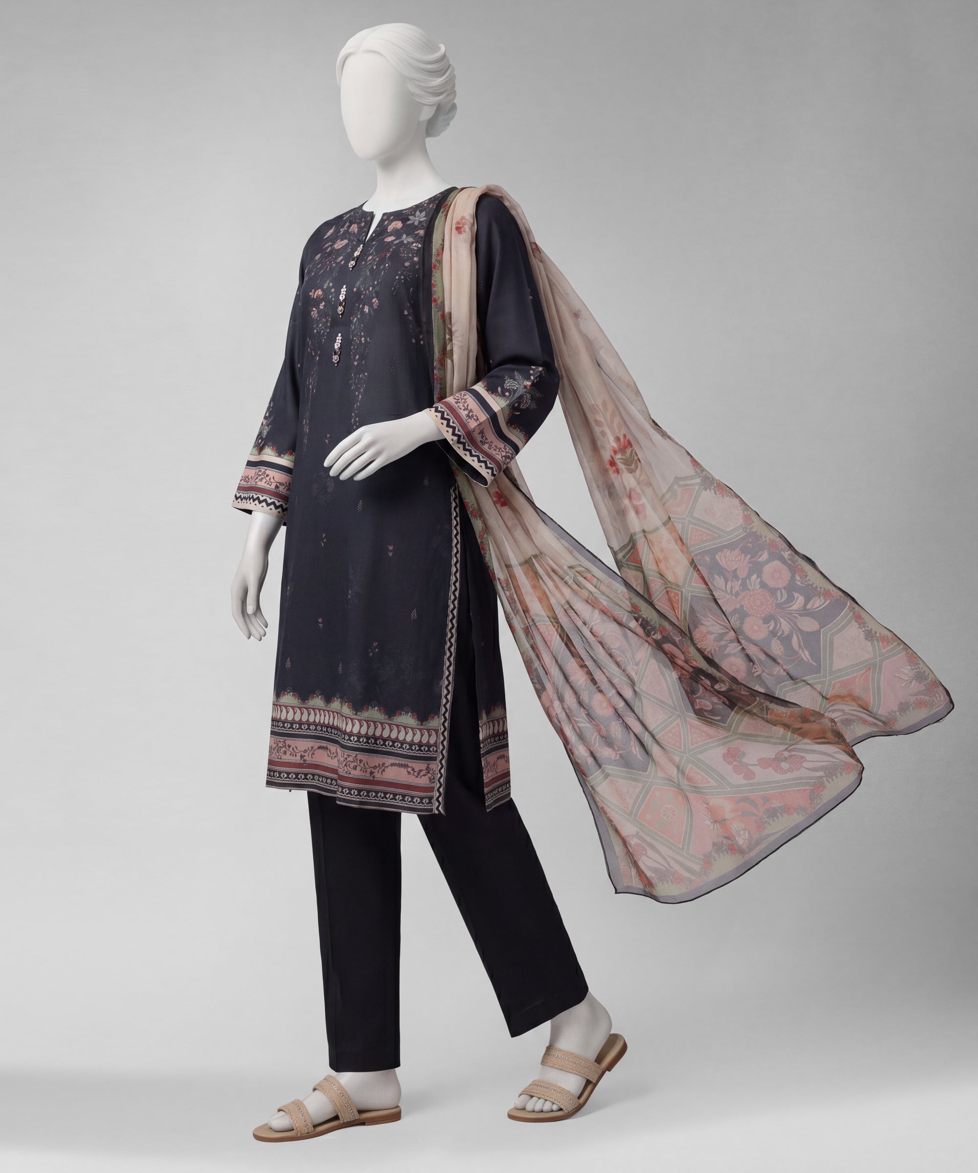 Charcoal Lawn Digital Printed Unstitched 3Pc