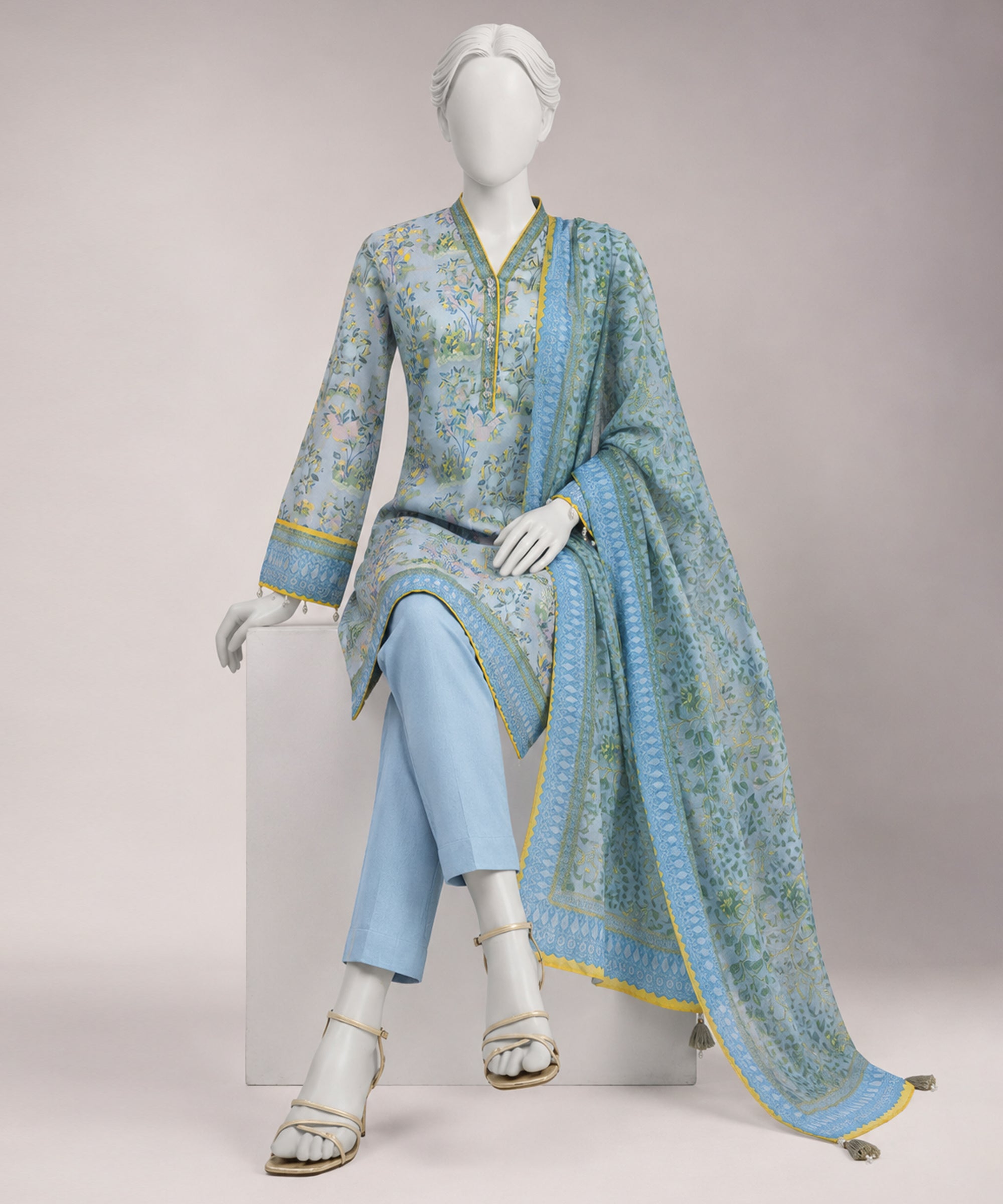 Grey Lawn Printed Zari Tar Unstitched 3Pc
