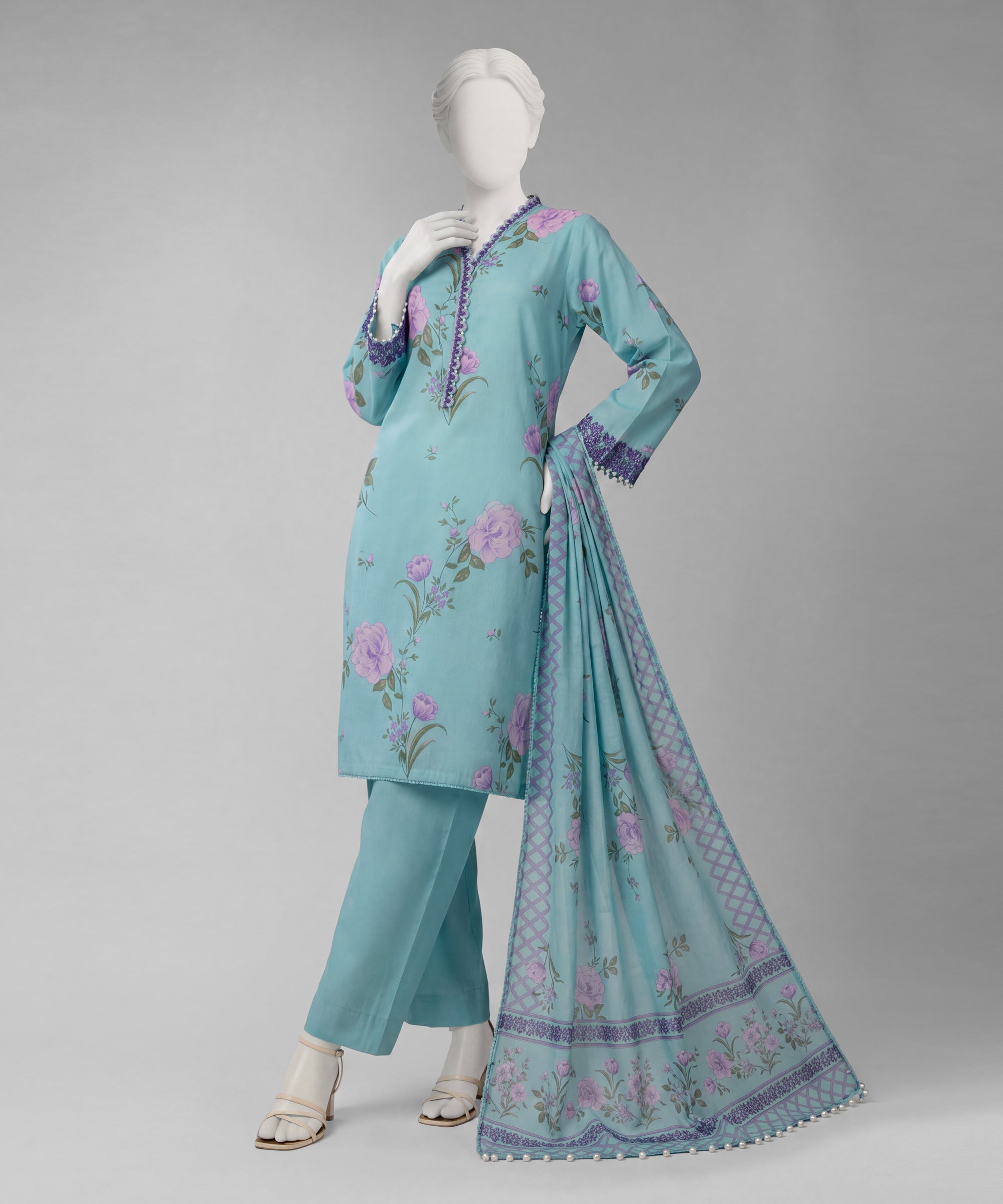 Multicolor Lawn Embroidered Unstitched 3Pc