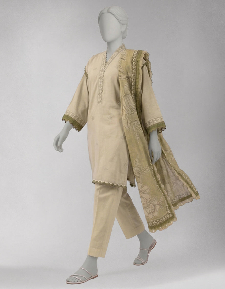 Brown Lawn Embroidered Unstitched 3Pc