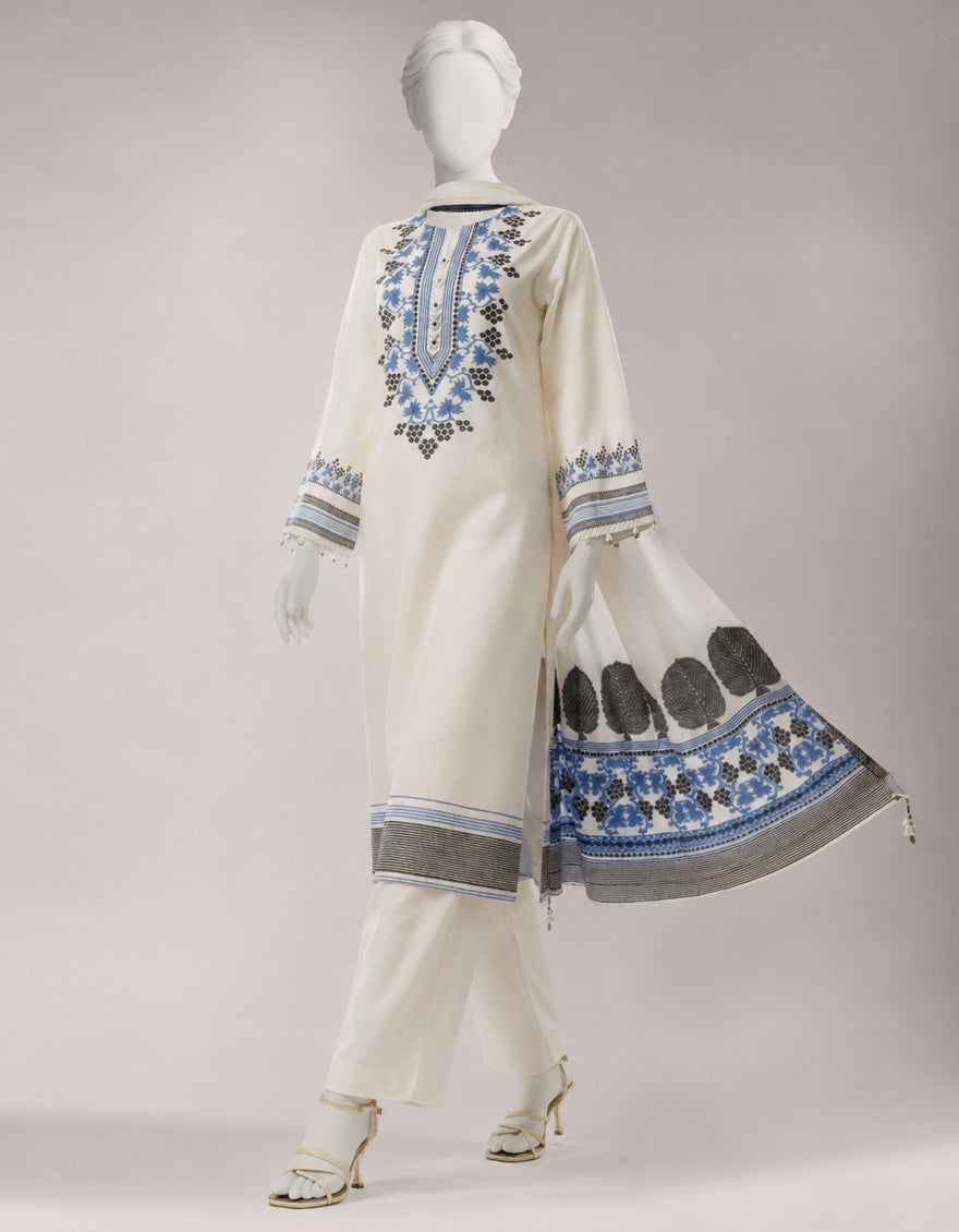 Off White Jacquard Yarn Dyed Unstitched 3Pc