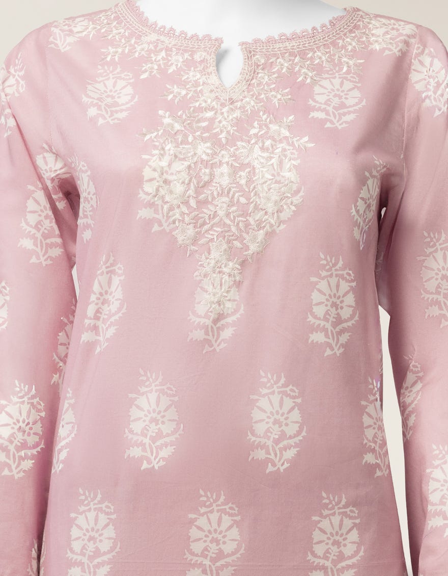 PINK LAWN EMBROIDERED STITCHED 3PC