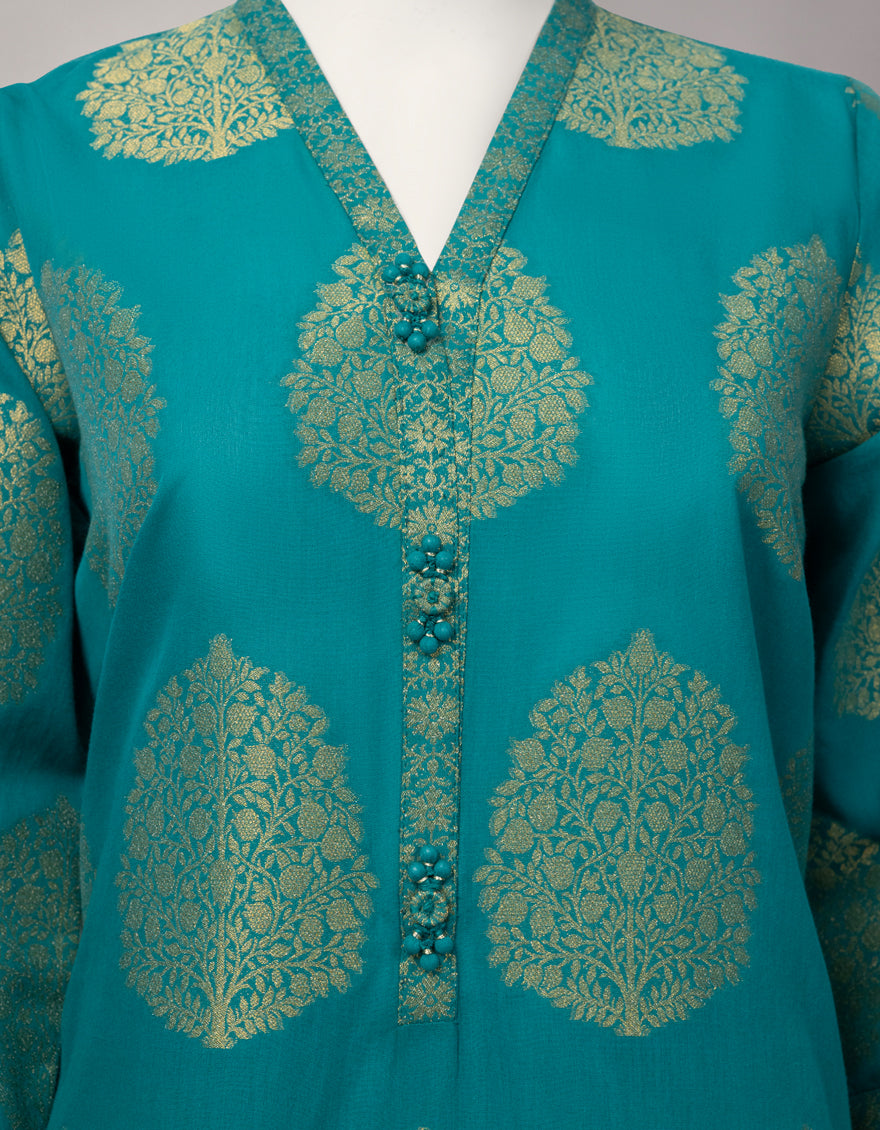GREEN JACQUARD DYED UNSTITCHED 3PC