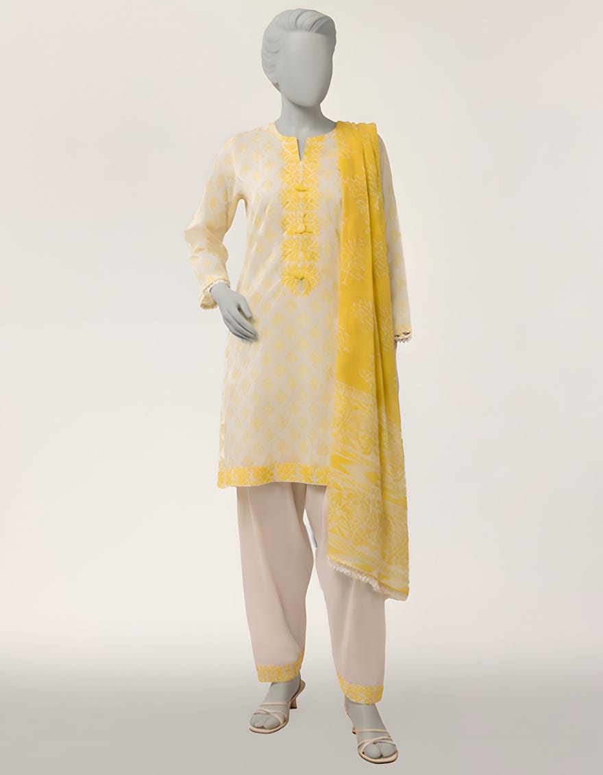 YELLOW LAWN EMBROIDERED 3PC STITCHED