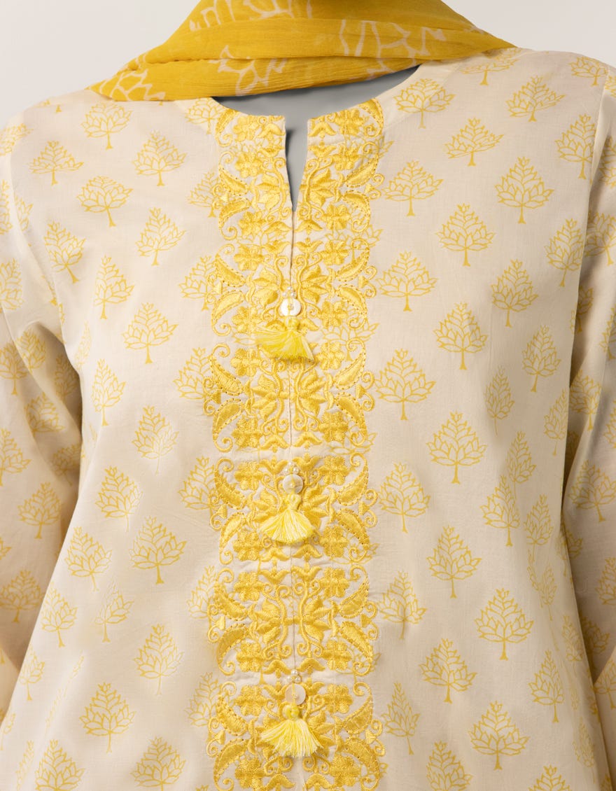 YELLOW LAWN EMBROIDERED 3PC STITCHED