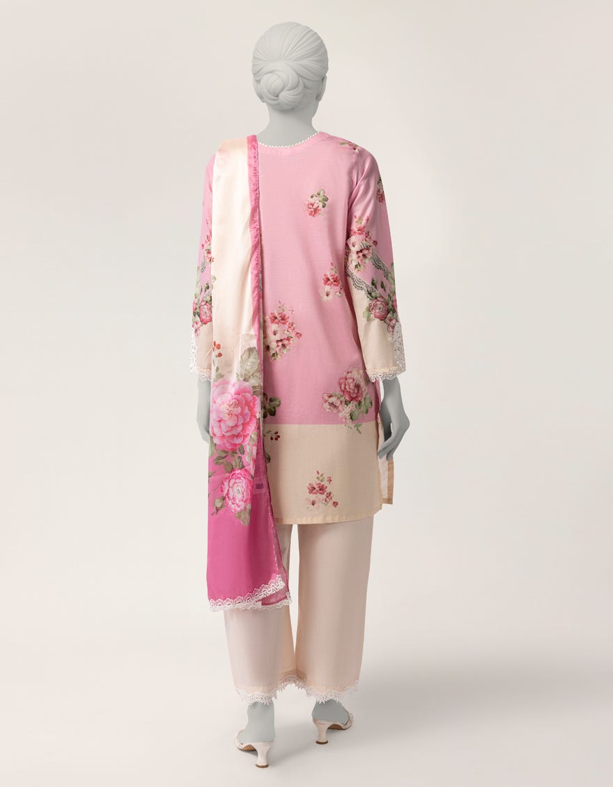 PINK LAWN EMBROIDERED STITCHED 3PC