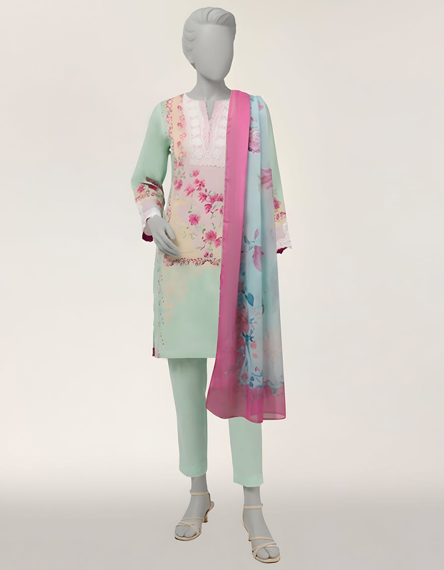 GREEN LAWN EMBROIDERED STITCHED 3PC