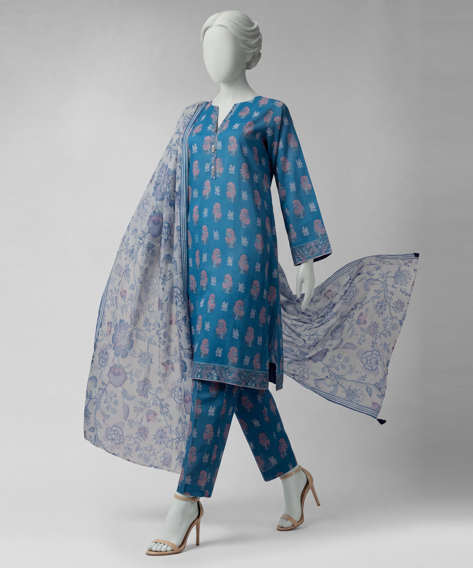 Blue Lawn Printed Unstitched 3Pc