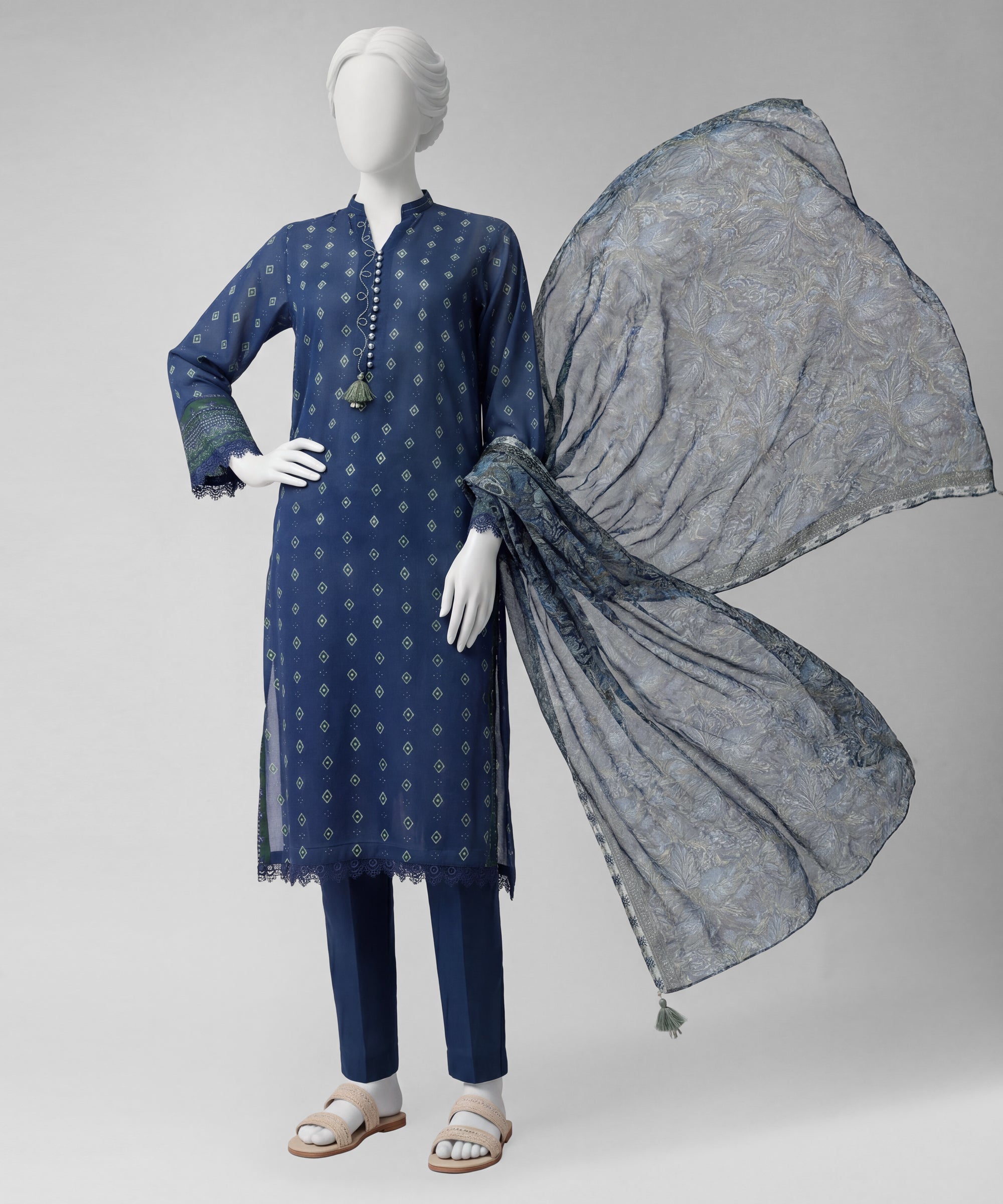 Blue Lawn Printed Unstitched 3Pc