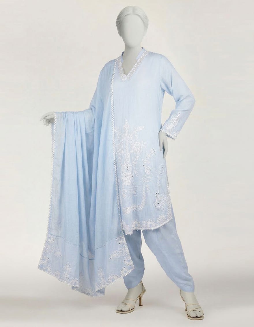 BLUE LAWN EMBROIDERED STITCHED 3PC