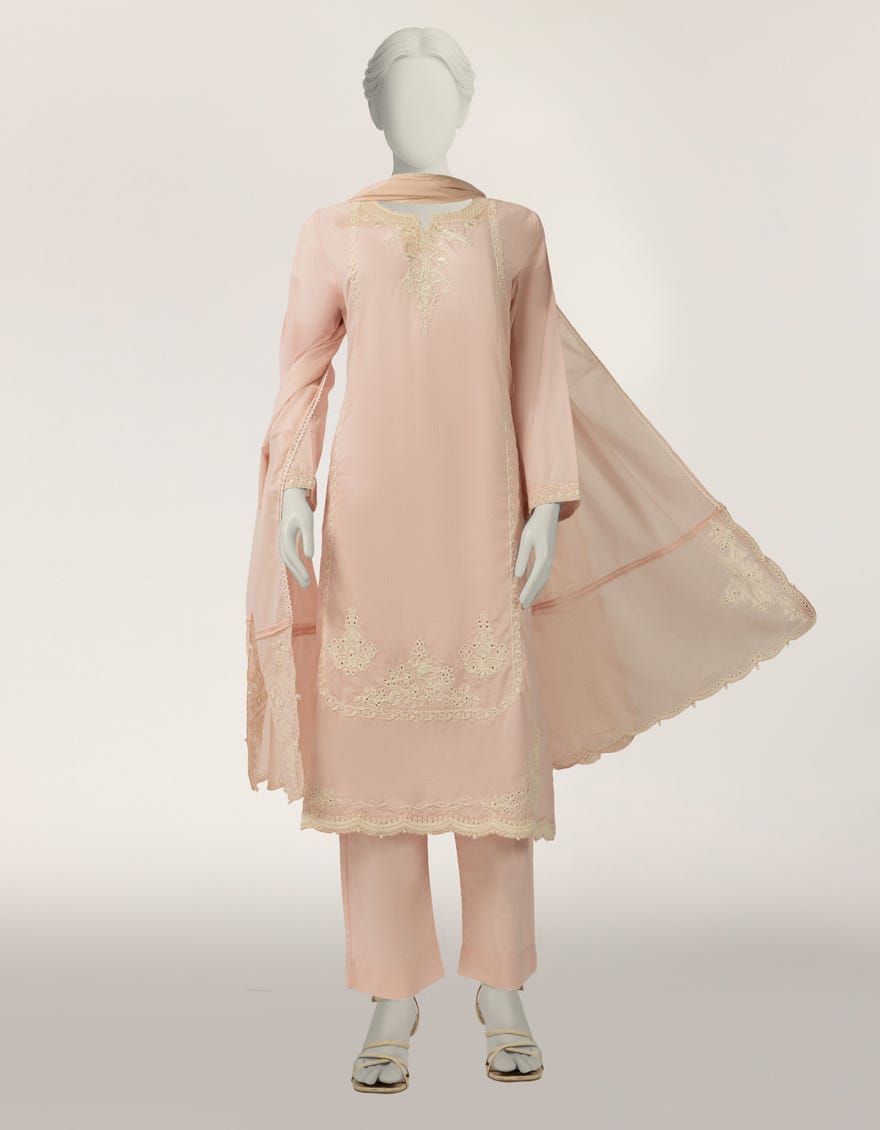 PINK LAWN EMBROIDERED STITCHED 3PC