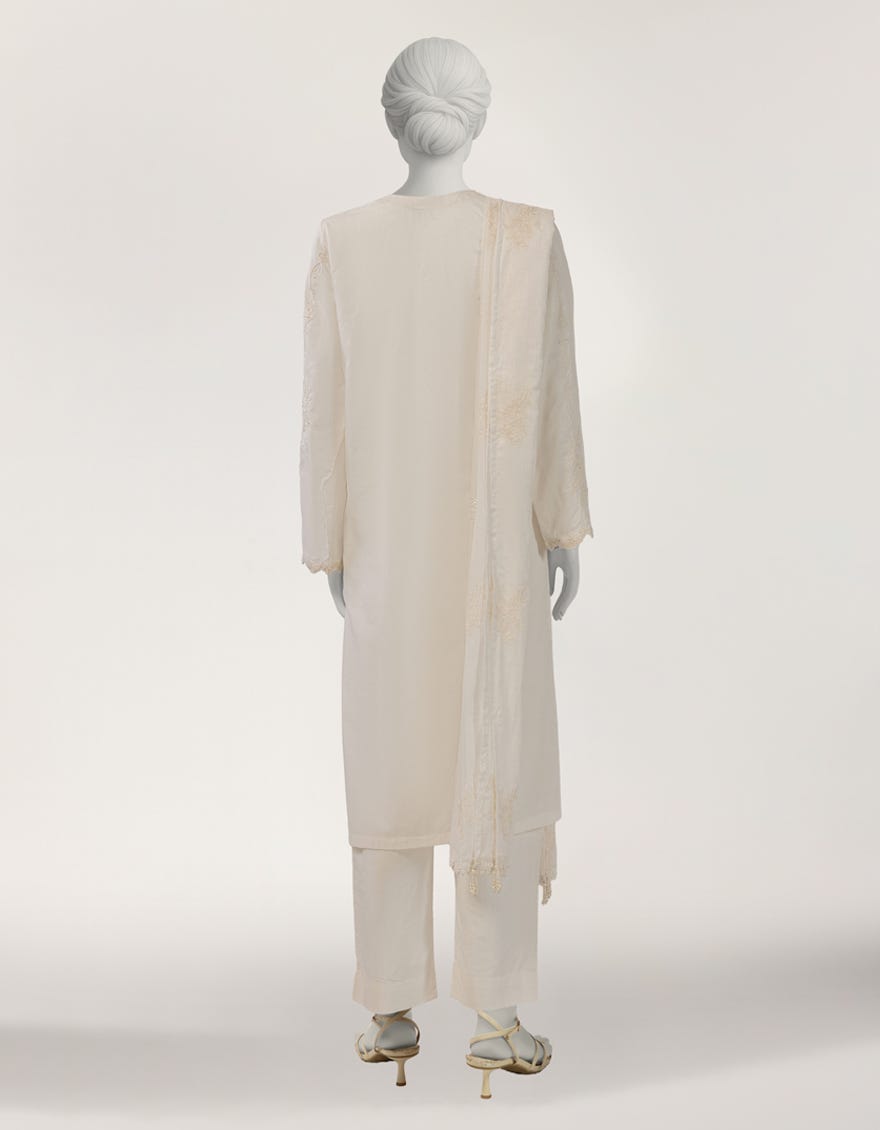 WHITE LAWN EMBROIDERED STITCHED 3PC