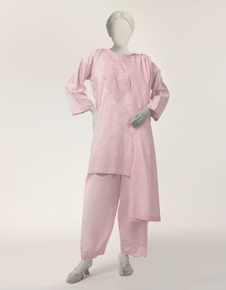 PINK LAWN SCHIFFLI STITCHED 3PC