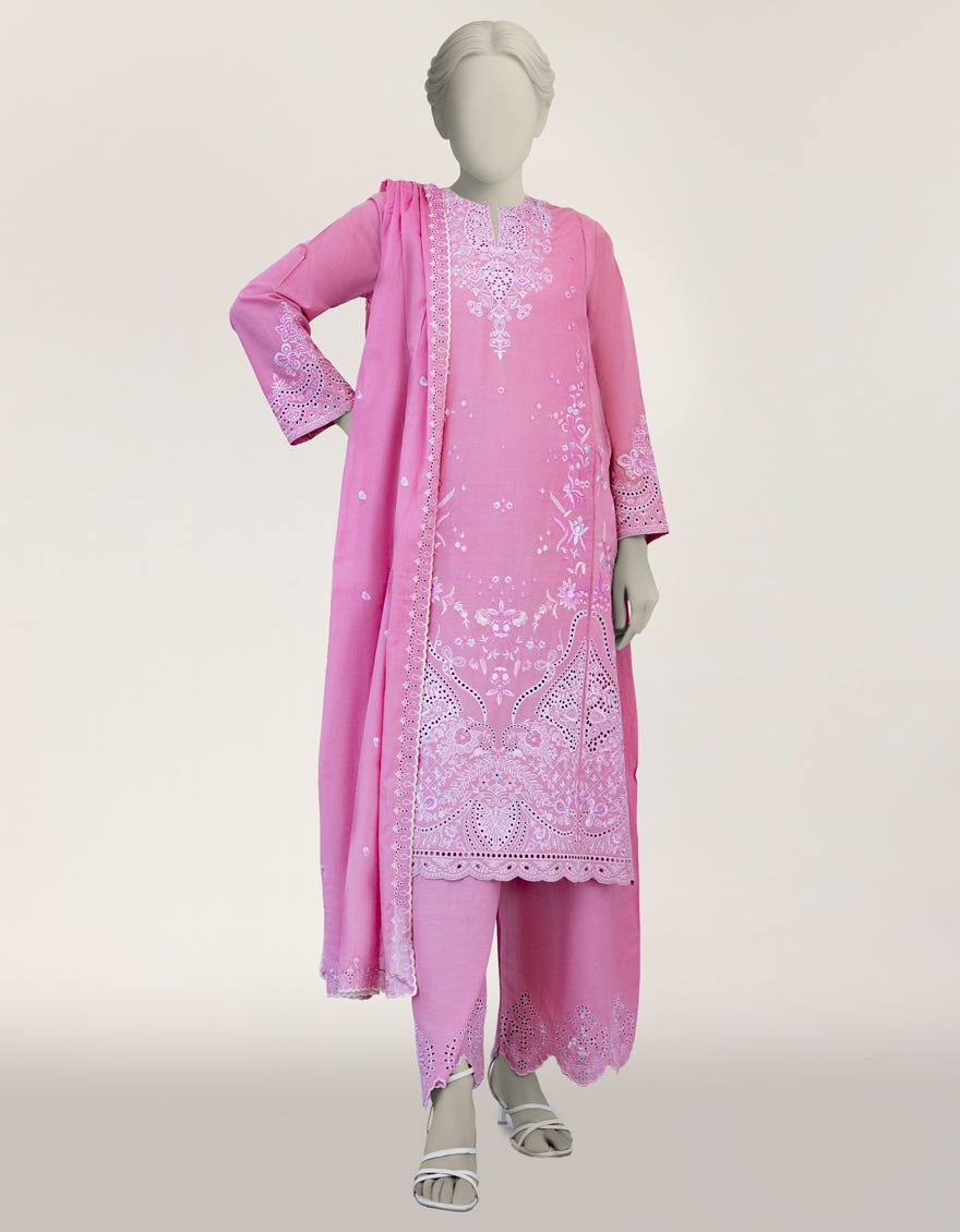 PINK LAWN SCHIFFLI STITCHED 3PC