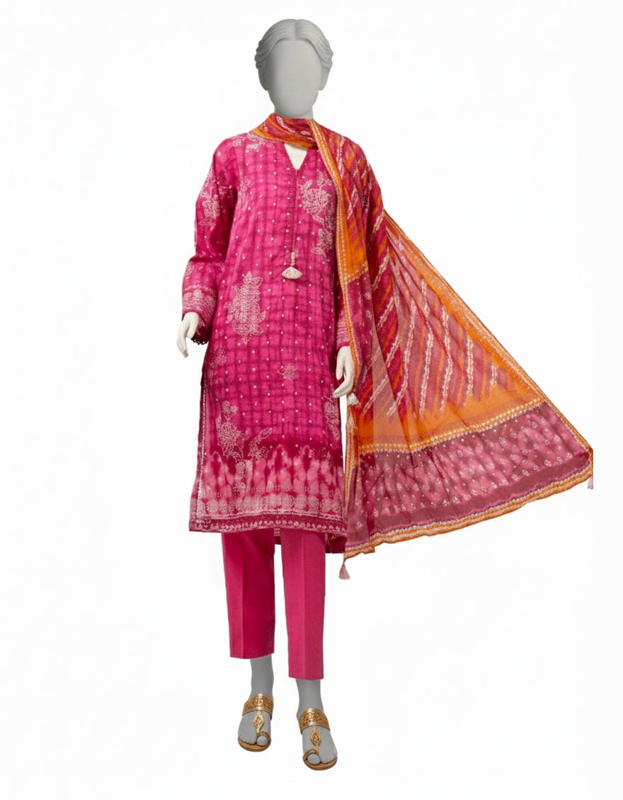 PINK LAWN PRINTED 3PC STITCHED