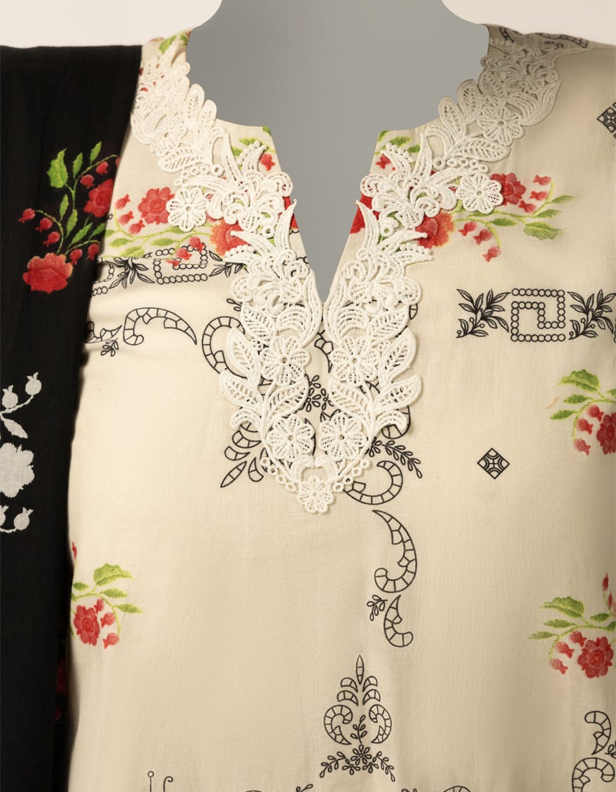 WHITE LAWN EMBROIDERED STITCHED 3PC